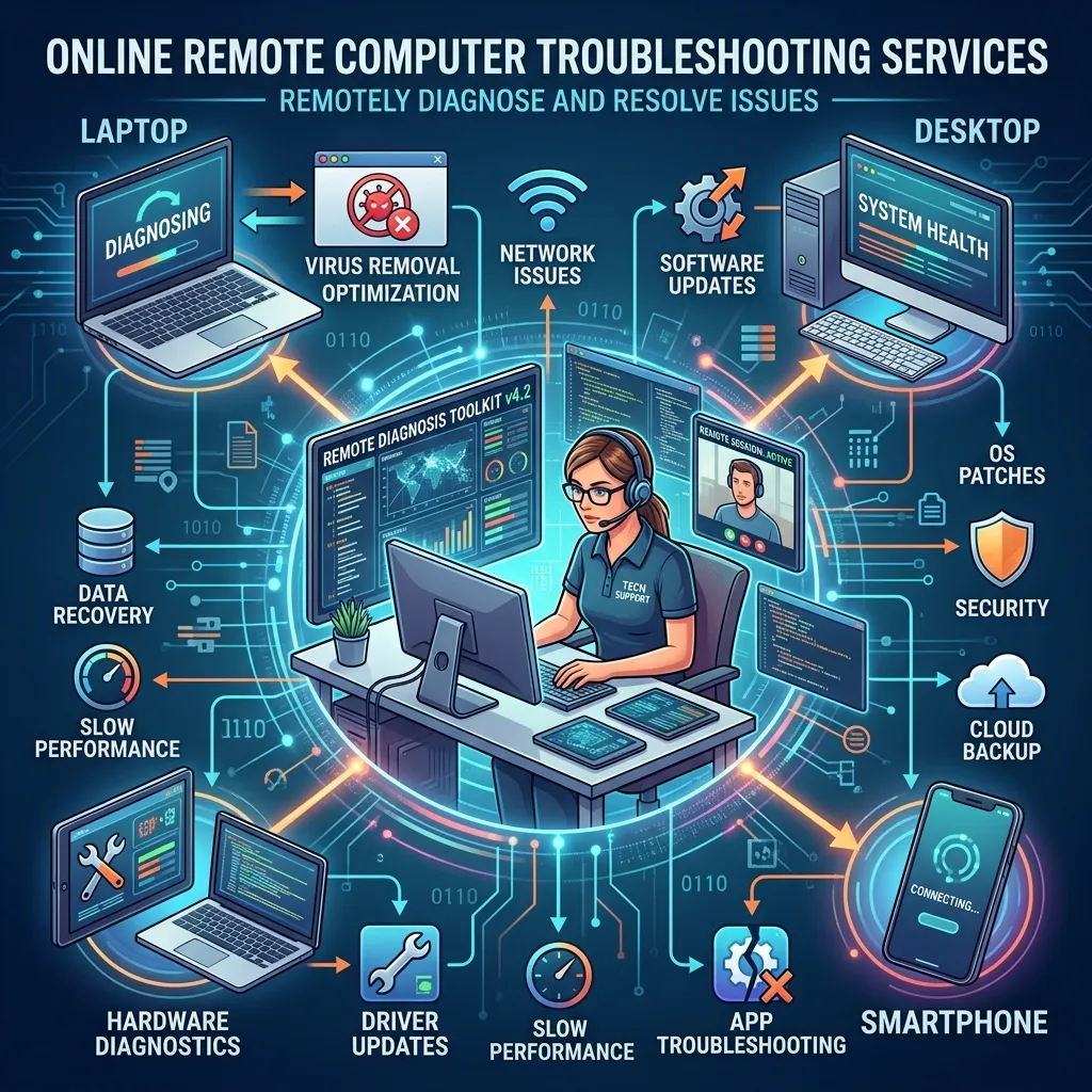 How do online computer troubleshooting services fix issues remotely