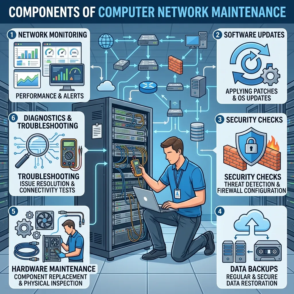 What does computer network maintenance include
